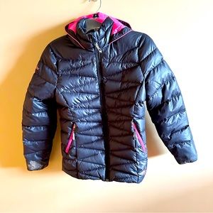 Spider Hooded Down Puffer Jacket Black and Pink Size L